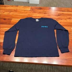Navy Long Sleeve Shirt Youth Size L With Light Blue Graphic